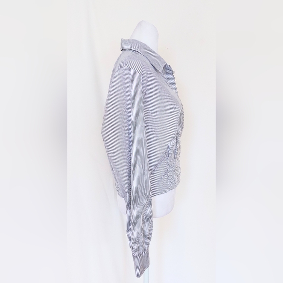 Wildflower Apparel XL Long Sleeve Button Down Shirt  Cropped Black White Stripe - Picture 6 of 8